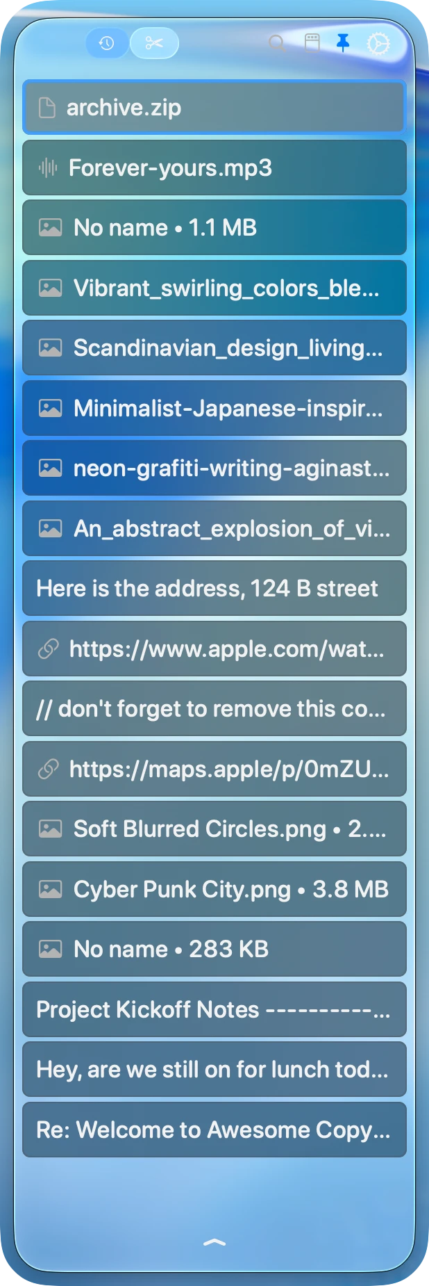 Minimal clipboard history view for macOS